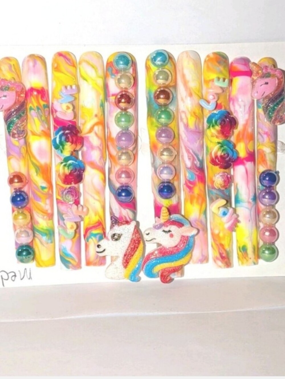 Hand CRAFTED Press-On Custom Rainbow Nails 6XL Women’s Nail Set Size Medium